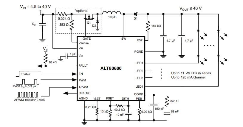 Application Circuit Diagram - Allegro MicroSystems ALT80600 Multi-Output LED Driver